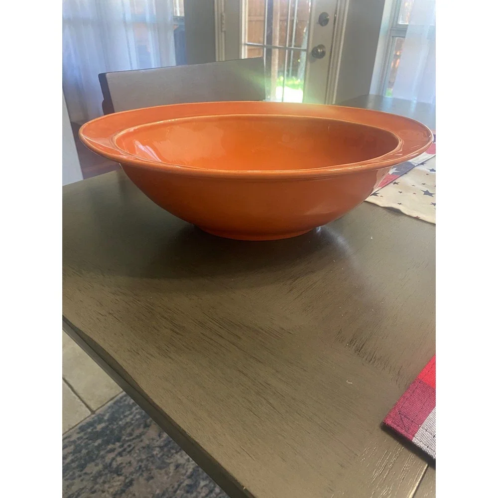Pottery Barn Orange Serving Bowl Handcrafted in Portugal Ceramic Stoneware Large